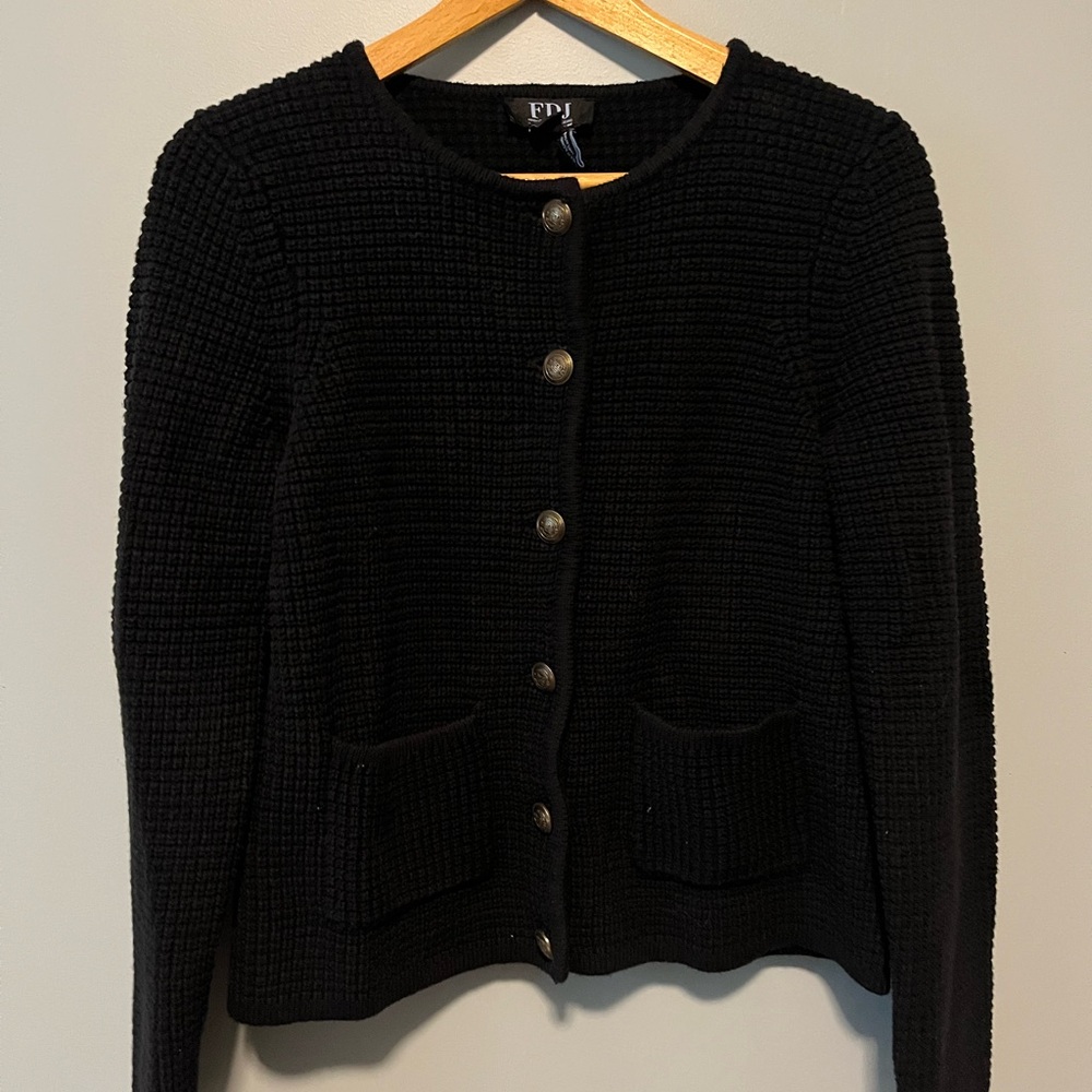 Black Textured Button-Up Cardigan